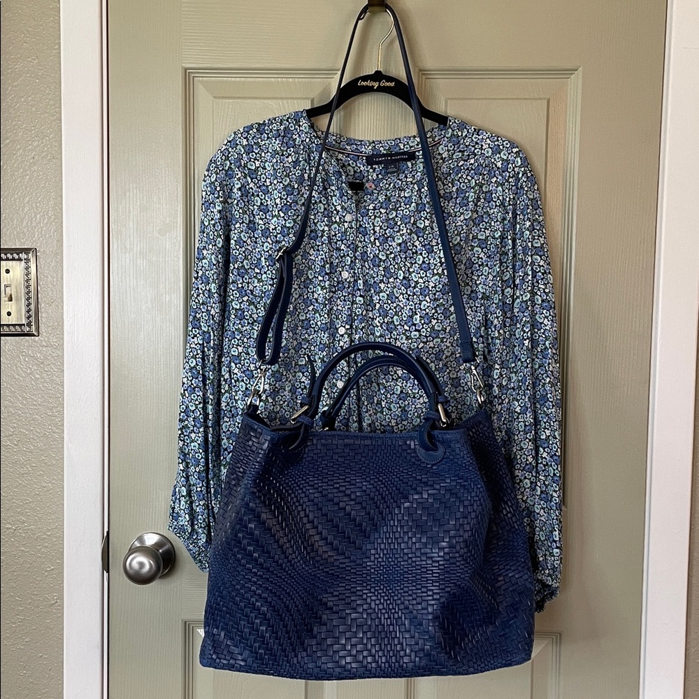 Awesome Statement Bag - Large Woven Blue Leather Tote/Travel - Tulipani Leather - Picture 4 of 16